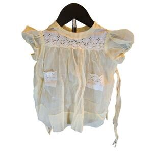 Vintage Toddler 2T Sheer Eyelet Lace Puff Sleeve Tie Back Dress Cottagecore